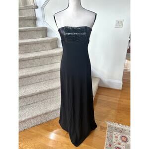 Vintage Y2K Cache Black Embossed Alligator Leather Bodice Column Dress